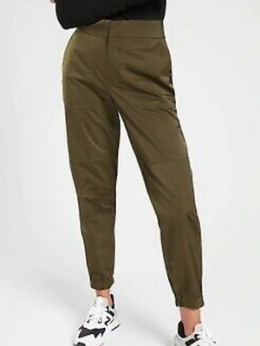 Athleta Radiant Flat Front Mid Rise Joggers in Olive Green, Ankle Zippers, EUC!
